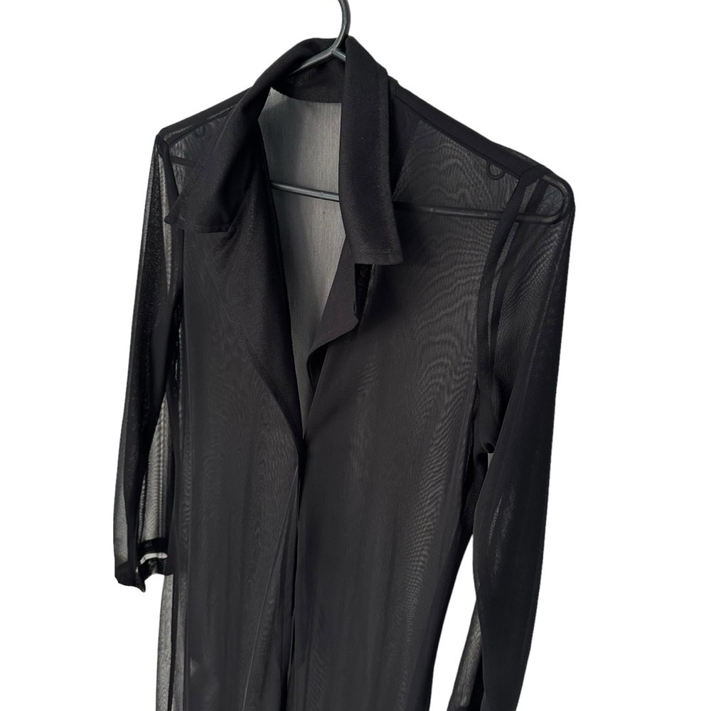 WOMEN'S SHEER BLACK CHIFFON LIGHTWEIGHT MAXI DUSTER KIMONO CARDIGAN - SIZE  US S - Picture 2 of 4